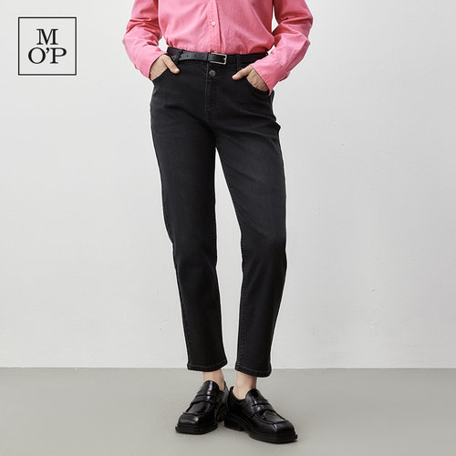 MOP冬季磨毛显瘦直筒女牛仔裤