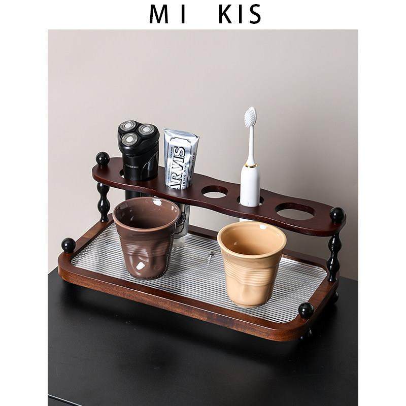 中古风电动牙刷置物架化妆室洗漱台牙刷架高颜值情侣漱口杯收纳层