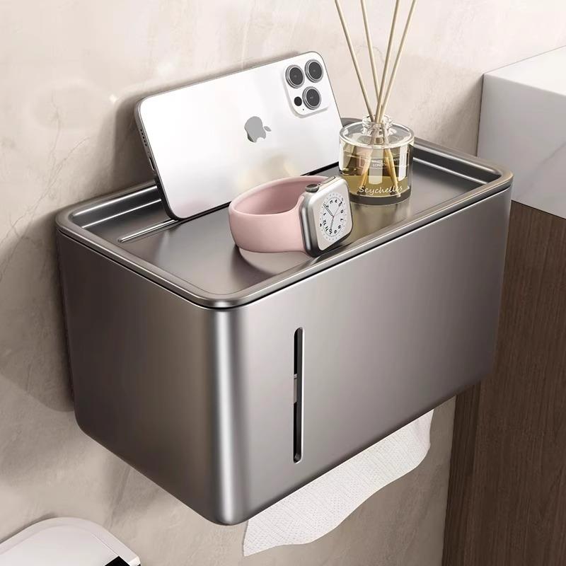 枪灰色卫生间卫生纸厕所厕纸卷纸架放手机纸巾架浴室纸巾盒免打孔