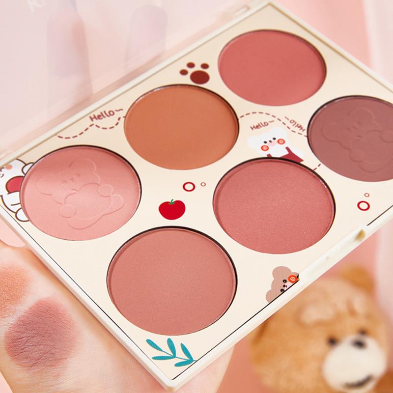 修容腮红盘一体自然裸妆修容哑光细闪提升气色六色胭脂化妆师专用