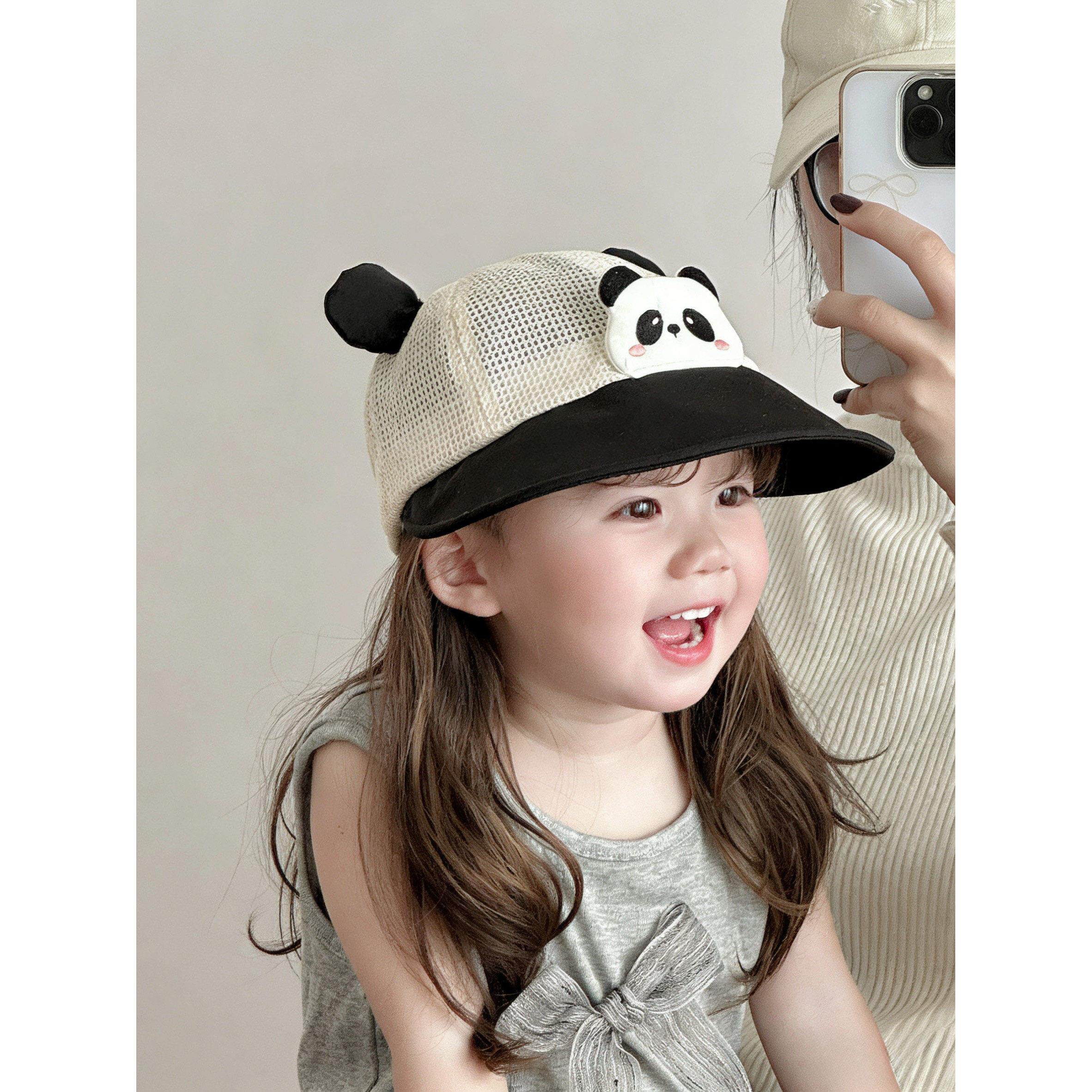 儿童帽子夏季大帽檐宝宝遮阳帽卡通熊猫男童鸭舌帽女童透气防晒帽