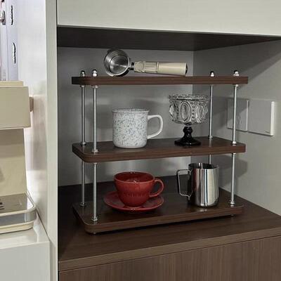 日本品质台面置物架可调节实木架子厨房桌面隔层家用茶杯架收纳架