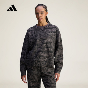 JN2215 秋棉质鳄鱼纹印花运动圆领卫衣套头衫 adidas阿迪达斯 女款