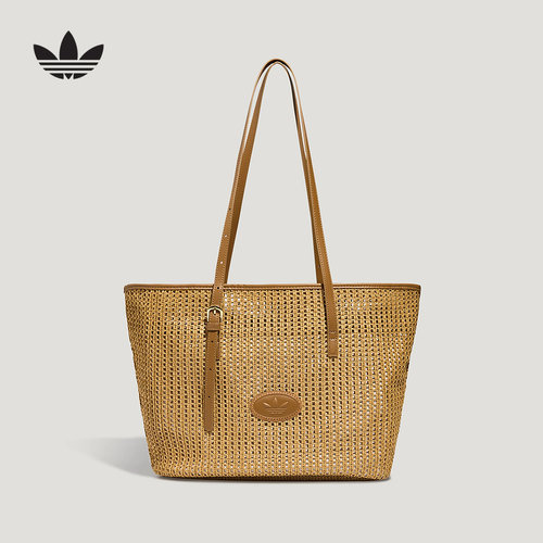 Adidas三叶草2026夏新款女编织镂空运动单肩包挎包托特包 LE9846