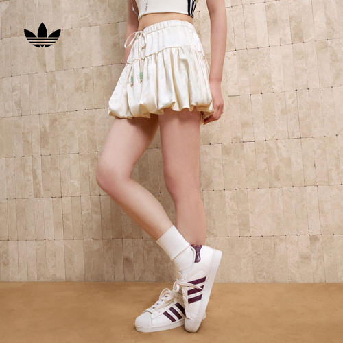 adidas阿迪达斯三叶草新中式收腰缎面提花短裙夏女花苞裙 KY5749