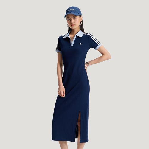 adidas阿迪达斯三叶草休闲运动Polo连衣裙2026夏女开叉长裙KY5698