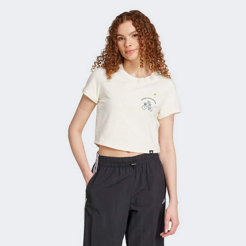 adidas阿迪达斯夏季新款女装短款修身短袖休闲运动圆领T恤 JX5327