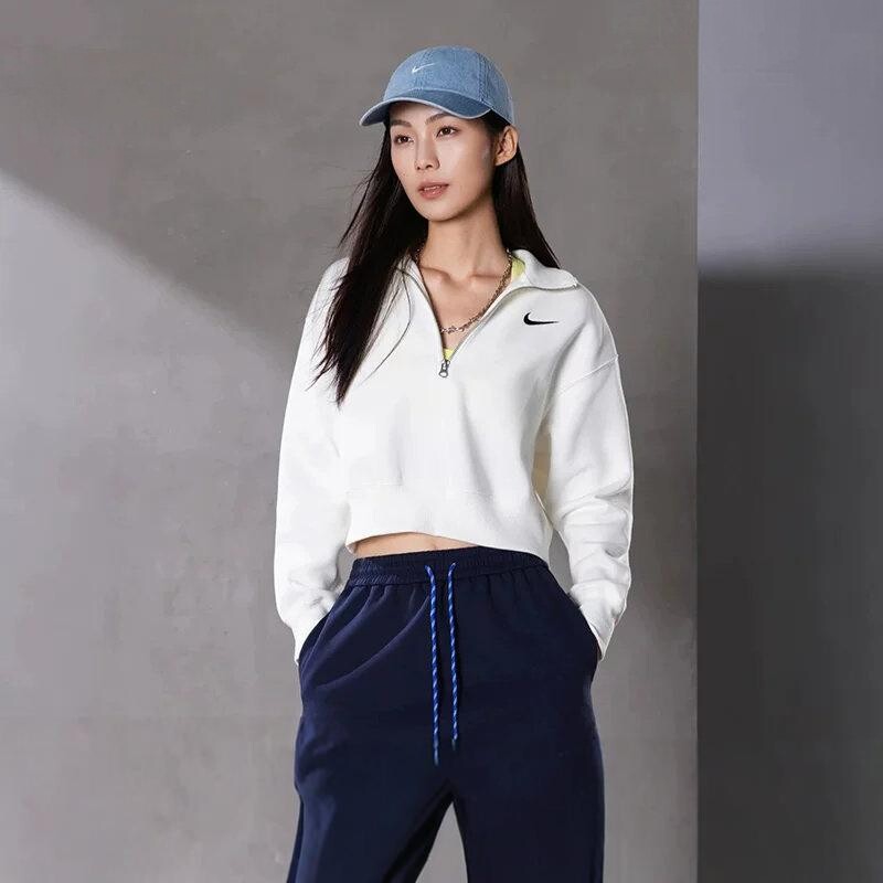NIKE女子秋冬季半拉链短款高领加绒休闲运动套头卫衣DQ5768-133