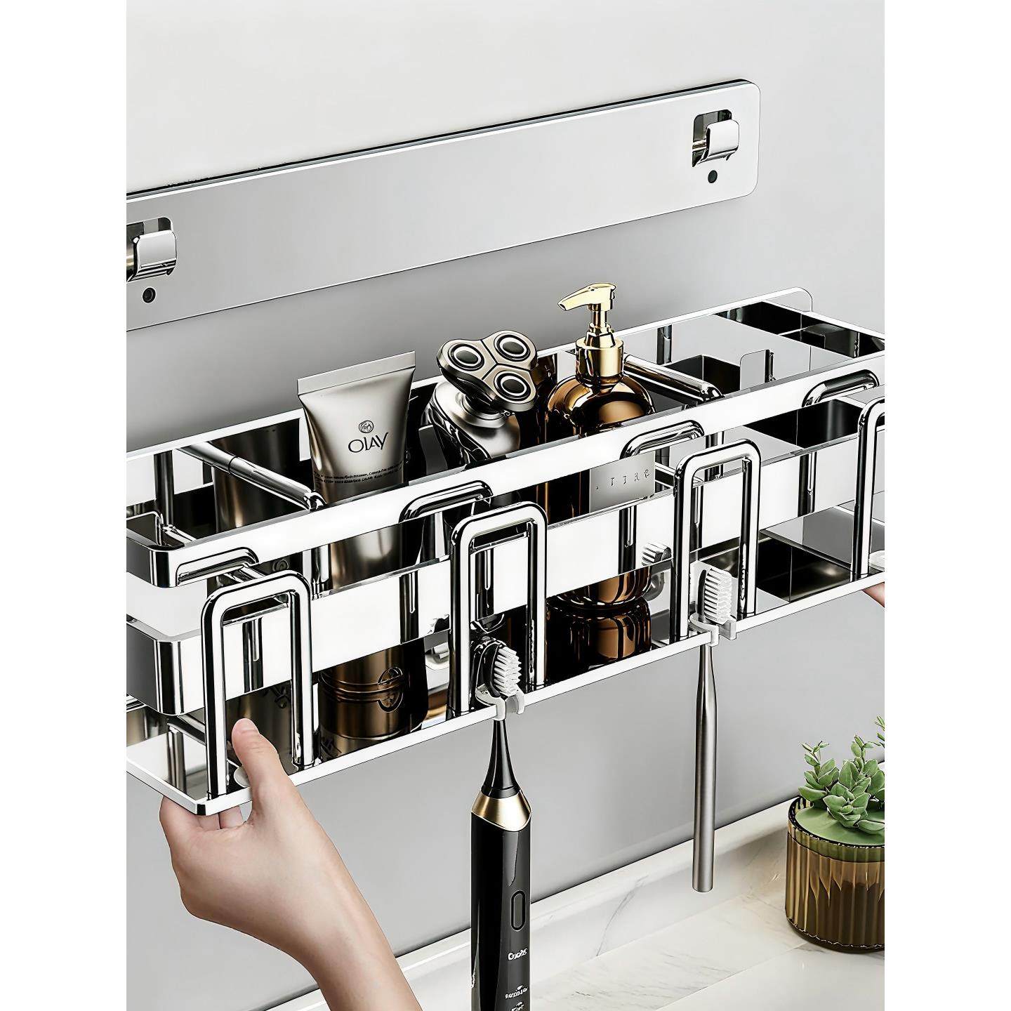 不锈钢牙刷置物架免打孔卫生间浴室牙刷架收纳架壁挂式漱口杯架子