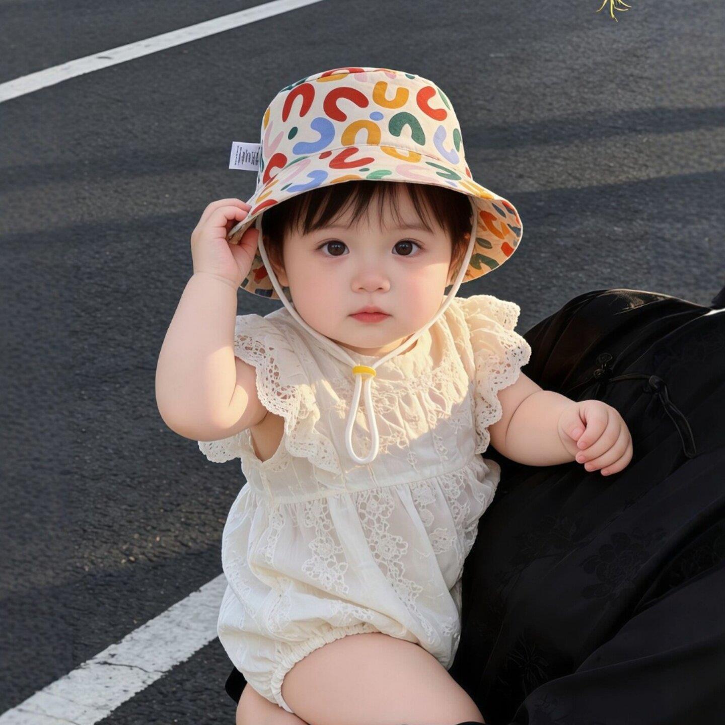 宝宝帽子春款遮阳帽夏薄款婴儿彩色字母渔夫帽户外洋派时髦遮阳帽