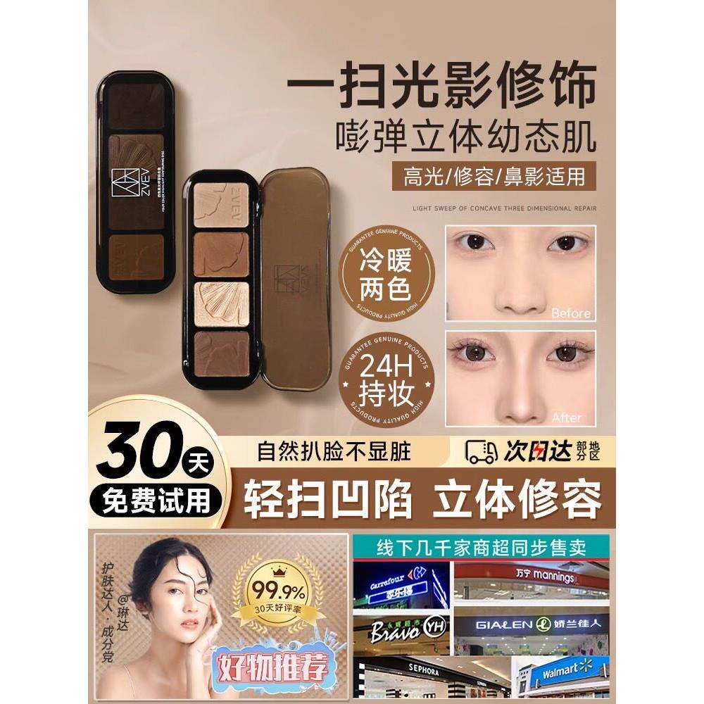 初学者的四色轮廓调色板高光泽哑光提亮亮亮鼻子阴影阴影高光泽轮