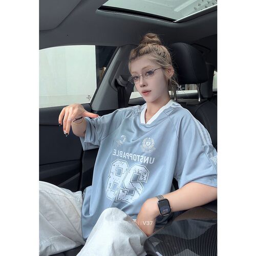 美式字母条纹短袖T恤男女