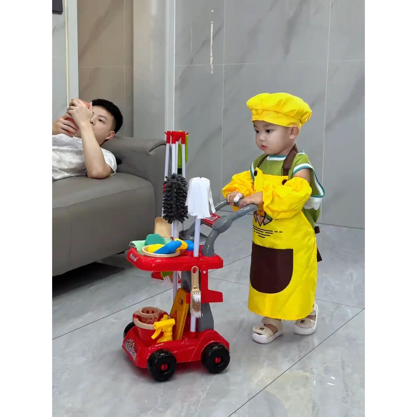 扫把过家家玩具彷真清洁打扫工具推车吸尘器拖布套装卫生玩具