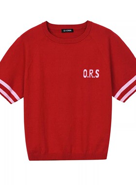 OIIORIRI 撞色字母提花针织打底衫圆领套头短袖上衣2026早春新款