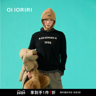 OIIORIRI 羊绒1996数字印花套头长袖毛衣针织上衣内搭女2025新款