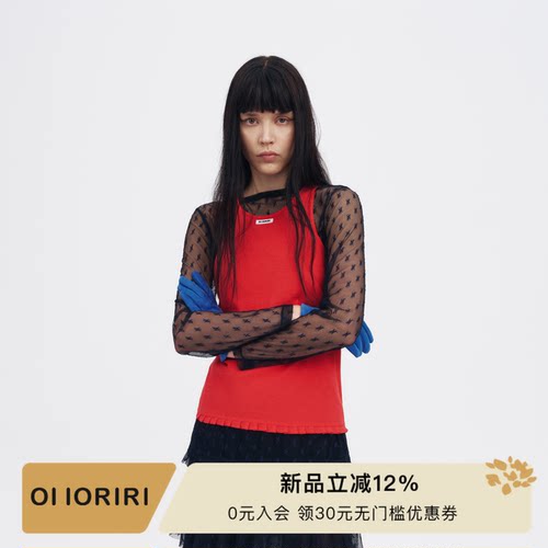OIIORIRI蕾丝网纱长袖T