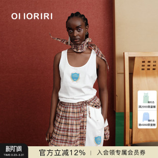 纯棉学院徽章工字背心圆领无袖 OIIORIRI 上衣女2026春夏 新品