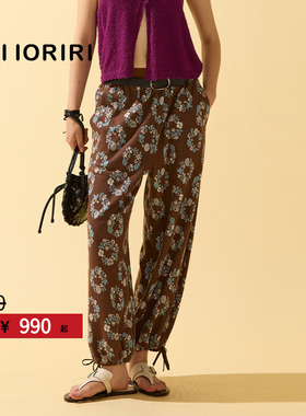 【5折福利款】OIIORIRI 罗马花有机棉运动长裤自然腰束脚裤子女