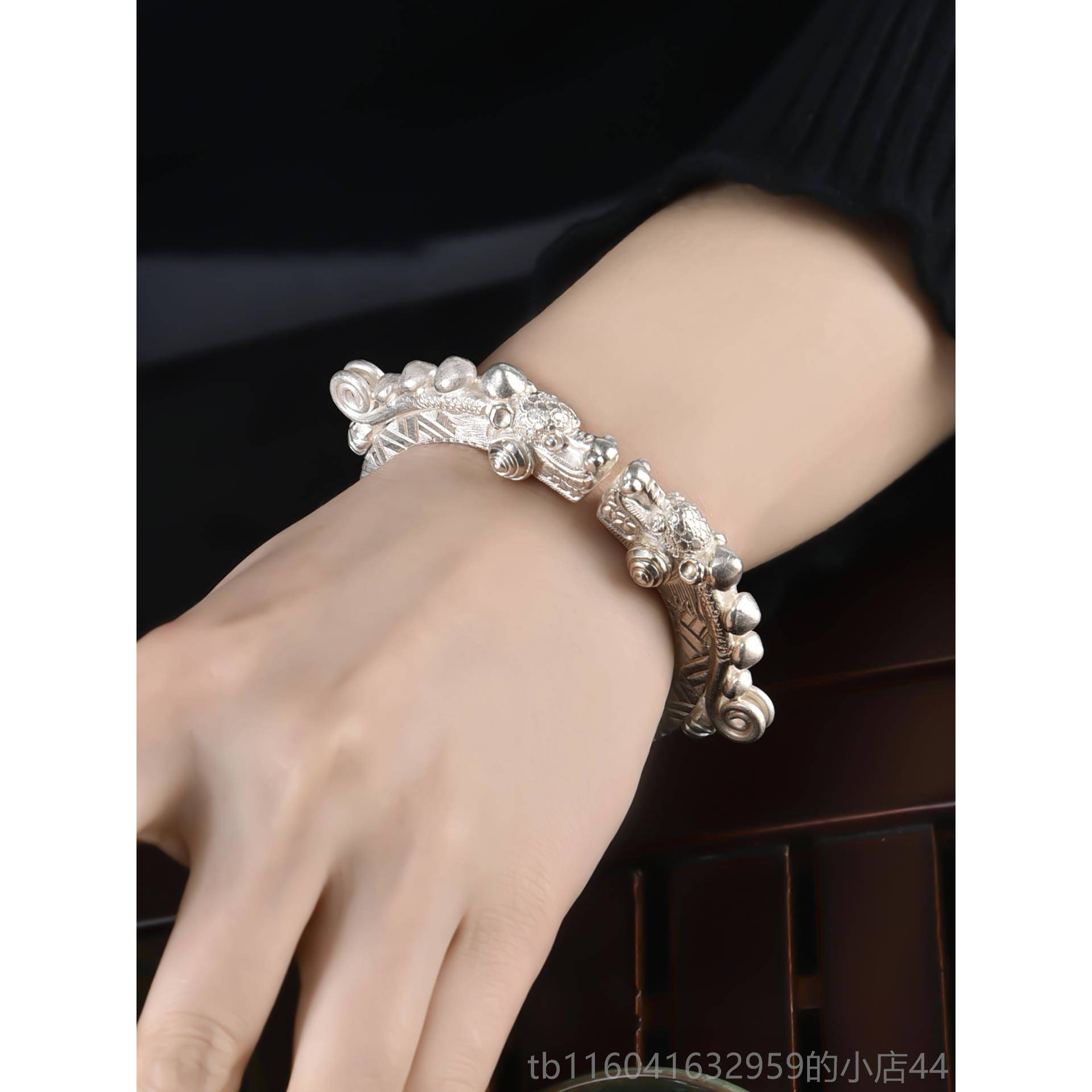 新款古风手镯女纯银中活国99纯银手镯中性男9女口时风尚个性潮龙