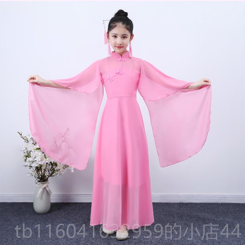 新款儿古童款筝演出服女大童女飘逸中国风钢琴仙二胡表演服舞蹈长图片
