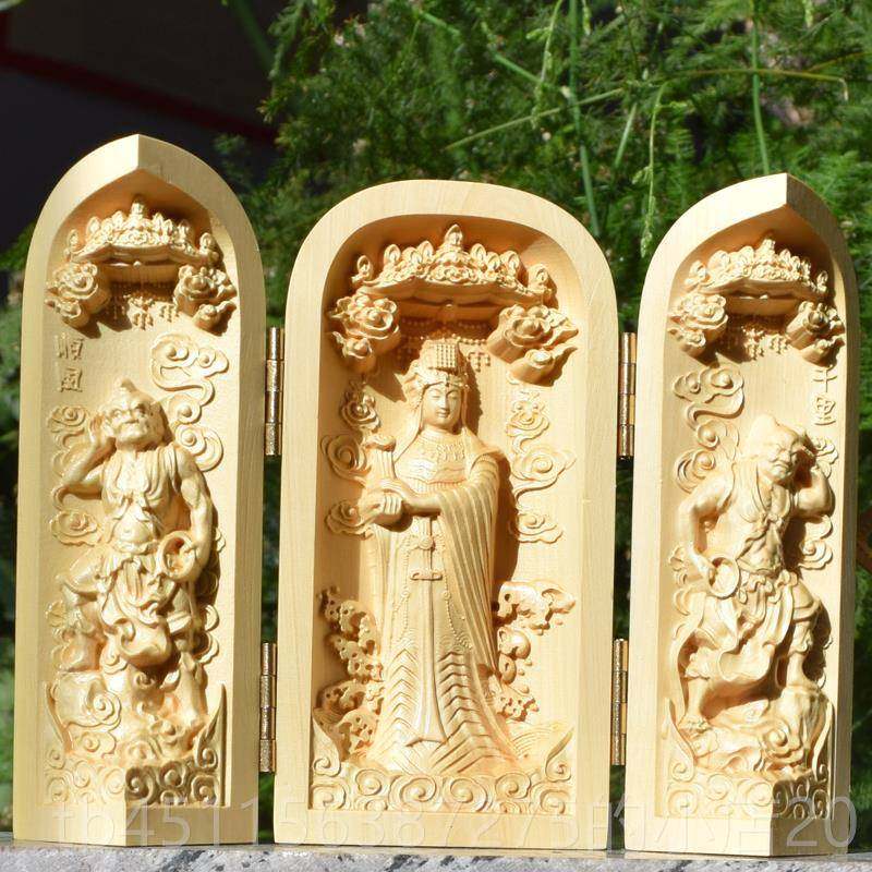 正品刻木质杨工艺品黄木雕三开盒定随身龛盒摆件实木手把件红木礼