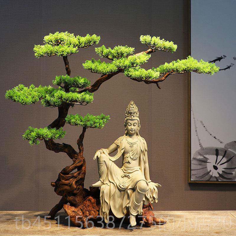 高档新式水月自在摆观音菩萨佛中像客厅玄关室桌茶古法鱼缸装饰禅