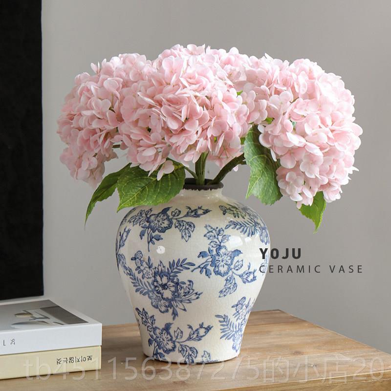 高档中式古陶瓷芍药花瓶轻奢客厅覆插花装饰饰高感青花级瓷大摆肚图片