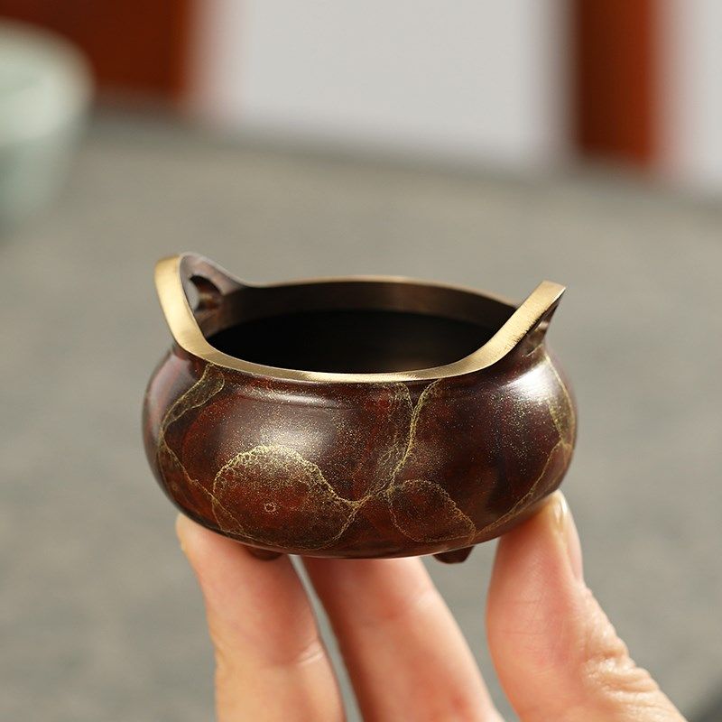 酒红色迷你线香炉铜香插香座檀香家用香薰炉茶道摆件小号沉香禅意,家居饰品,香薰炉,淘宝优惠券,粉丝福利购,淘宝优惠卷