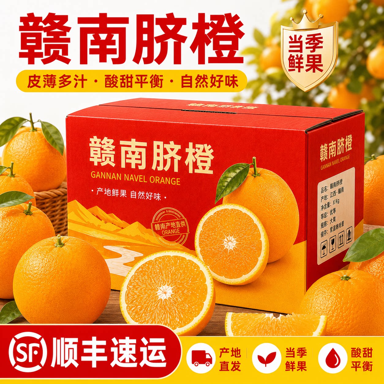 赣南脐橙江西赣州10斤装当季新鲜水果整箱橙子现摘顺丰产地直发
