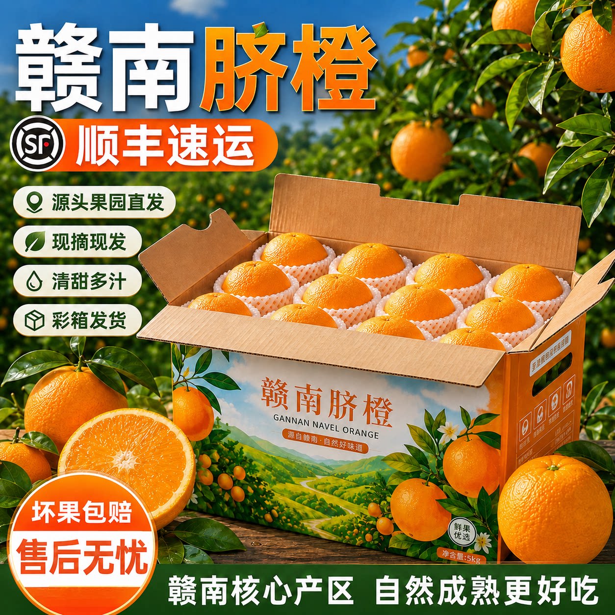 当季赣南脐橙10斤装正宗江西赣州新鲜水果整箱现摘产地直发顺丰