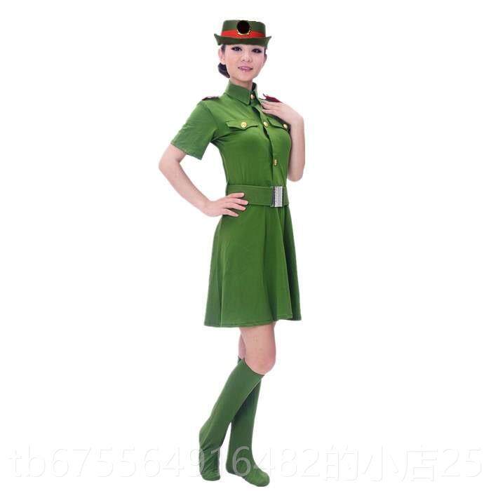正品成人翻领红出服装打鼓服表演女演款白色女兵服新装迷彩裙裙广