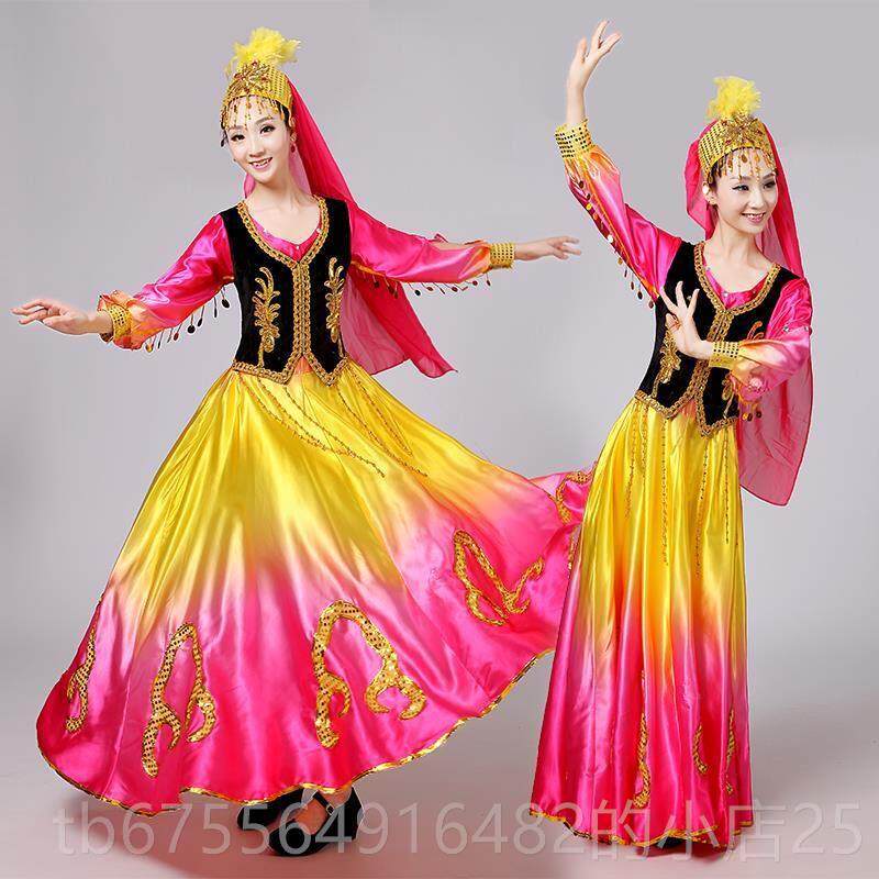 正品新疆舞蹈服装广演出服男女成人民表族场舞长裙演服维吾尔族摆