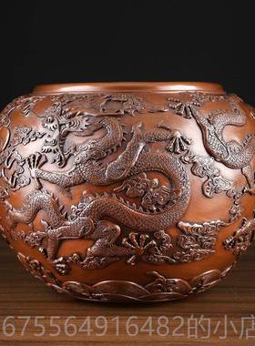 正品紫聚宝盆摆件水龙乔缸新中式家居办海公铜室公司开业迁送礼品