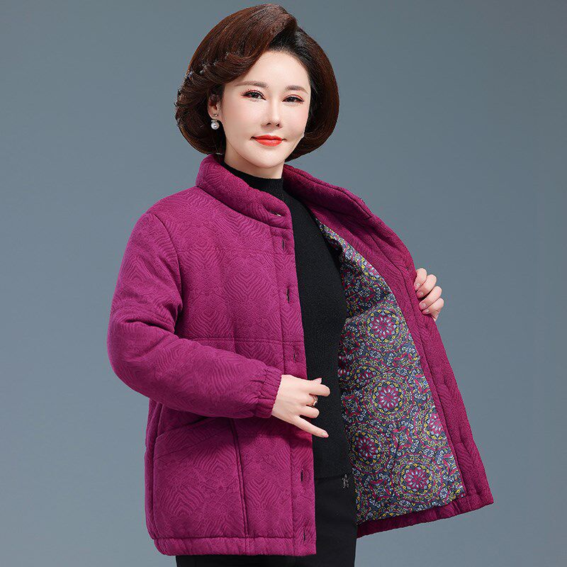 妈妈冬装短款棉服大码新款60岁中老年棉衣女外套纯棉袄子加厚上衣
