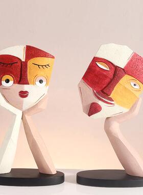 INS北欧风抽象人脸艺术摆件树脂工艺品创意客厅酒柜装饰摆设