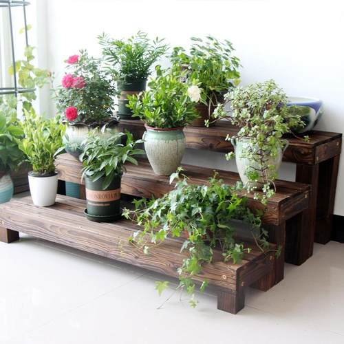 防腐木户外阳台长凳碳化木质花架庭院阶梯花架长条凳实木长凳子