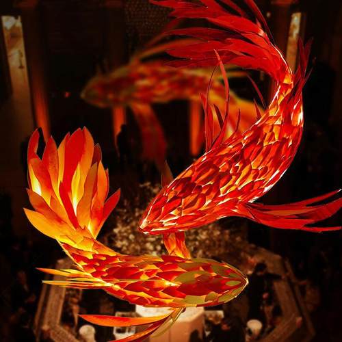 木皮鱼灯吊灯新中式餐厅饭店火锅店造型灯酒店大堂鱼形装饰鲤鱼灯