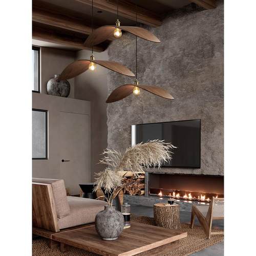 侘寂风吊灯餐厅新中式茶室禅意灯客厅客栈酒店胡桃木民宿木艺吊灯