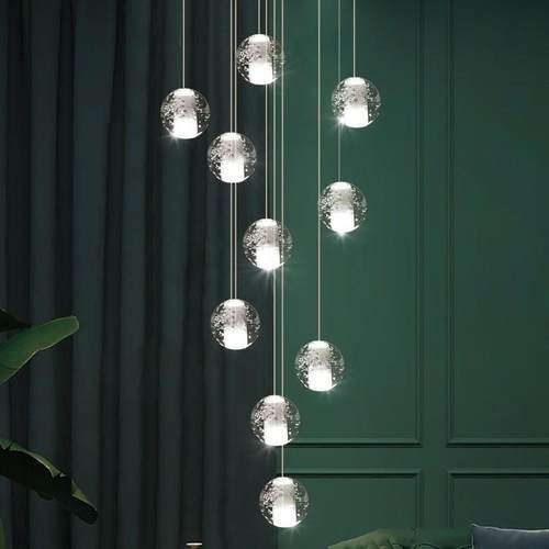 楼梯吊灯复式旋转玻璃球长吊灯简约现代创意个性北欧loft公寓灯具