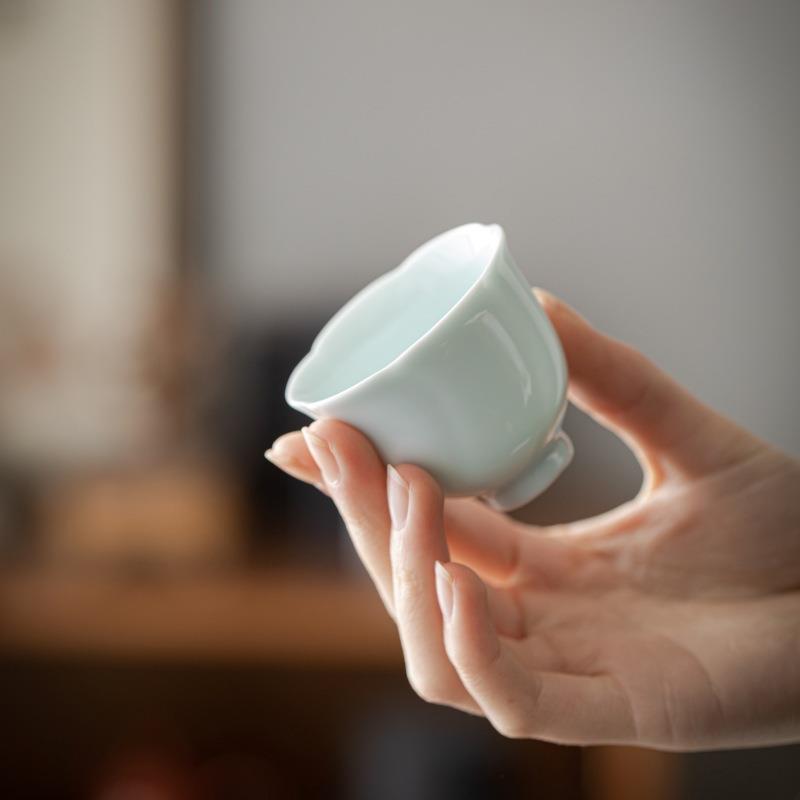 花型杯陶瓷功夫茶杯主人杯影青品茗杯纯色小茶杯闻香杯茶盏单杯子