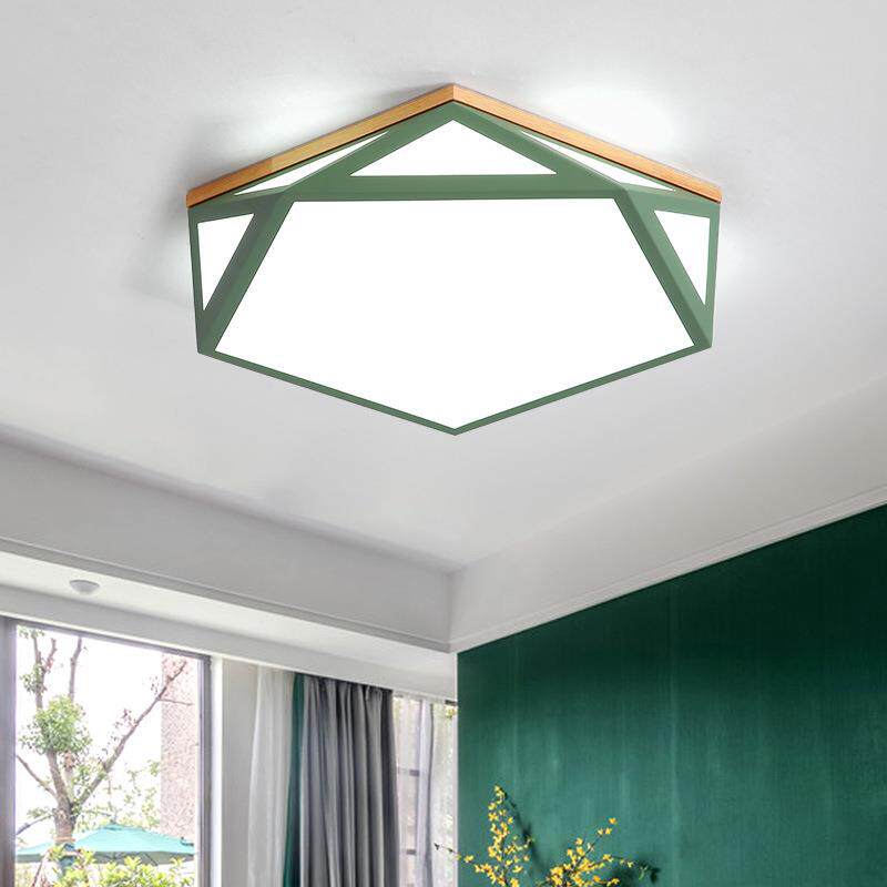 北欧家用卧室灯马卡龙简约几何钻石铁艺吸顶灯原木创意主卧房间灯