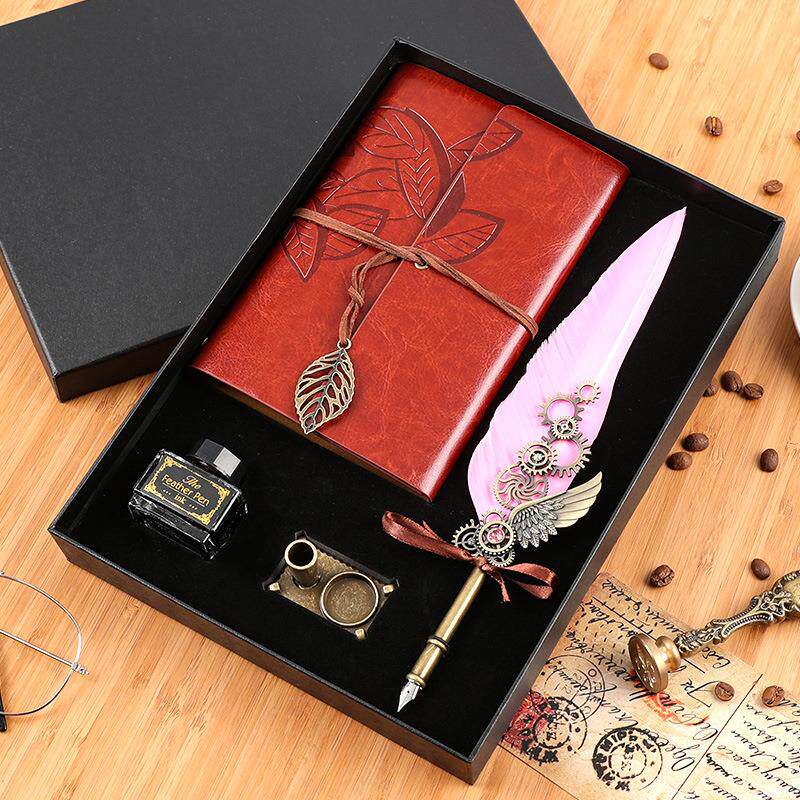 2022新款学习笔记本礼品套装工作会议记录本羽毛笔办公礼盒送客户