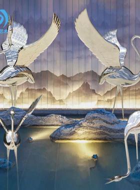 仿真仙鹤不锈钢翅膀雕塑摆件户外花园庭院园林装饰水池动物小品