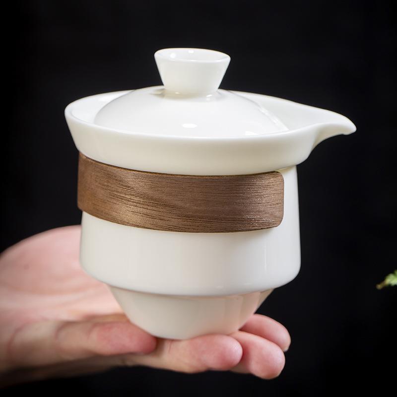 羊脂玉防烫陶瓷盖碗大号耐热三才盖碗单个泡茶碗带盖自滤沏泡茶壶