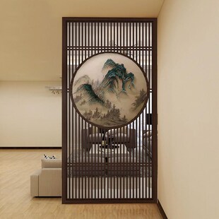新中式实木花格进门玄关客厅屏风隔断墙镂空日式木格栅仿古门背景
