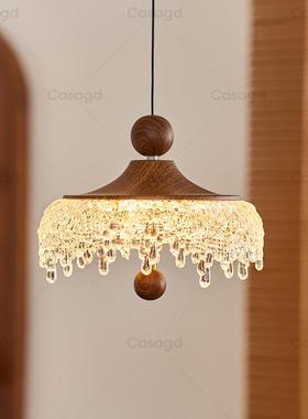 中古水滴升降餐厅吊灯胡桃木色过道灯法式复古触摸床头小吊灯casa
