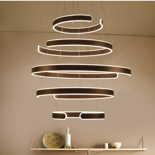 现代简约创意LED圈圈吸顶灯调光个性客厅餐厅灯楼梯间别墅环C形灯