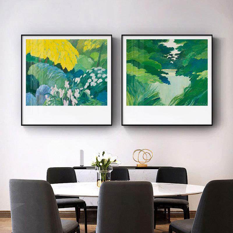 北欧绿植方形装饰画森林风景法式床头客厅壁画玄关健身房墙壁挂画