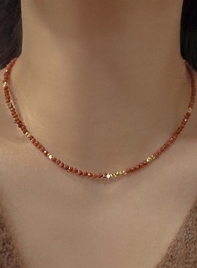 天然金沙石串珠项链女百搭小众高级感锁骨颈链夏季新中式叠戴饰品