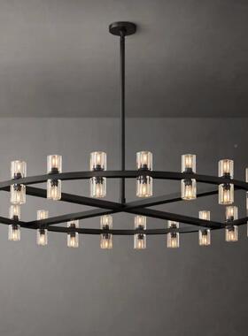 RH客厅吊灯OUK大家用主大厅灯美式全现代极铜简约客餐厅水晶气吊